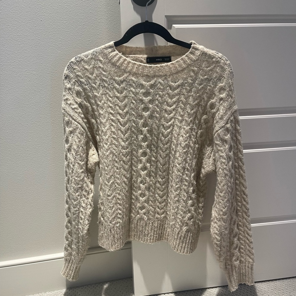 Mango Women's Cream Cable Knit Sweater